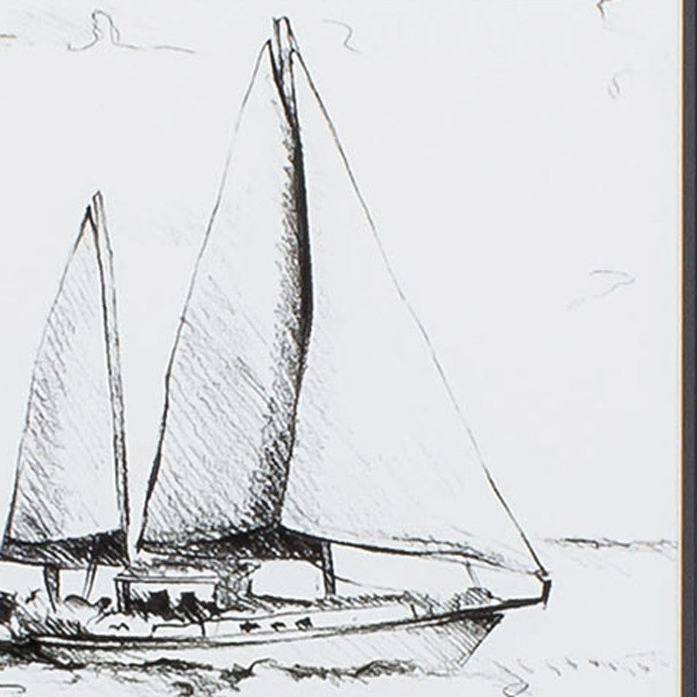 Set of Two 22" X 19" Sail Boat Sketch Silver Framed Wall Decor