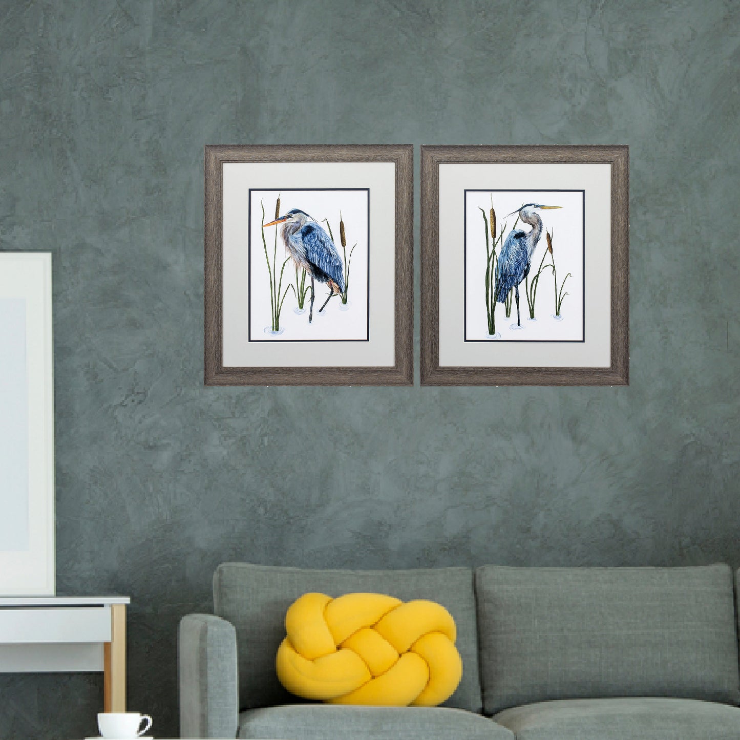 Set of Two 22" X 19" Blue Heron Distressed Brown Framed Wall Decor