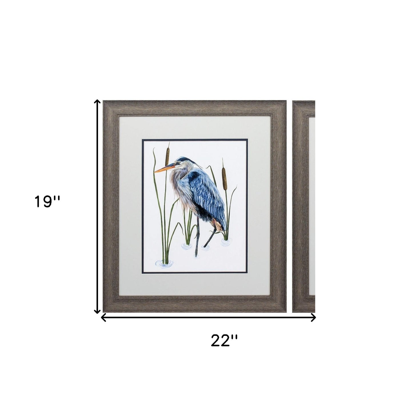 Set of Two 22" X 19" Blue Heron Distressed Brown Framed Wall Decor