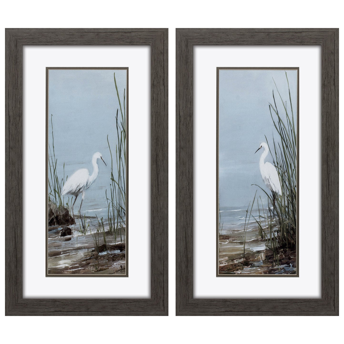 Set of Two Island Egret Brown Framed Art