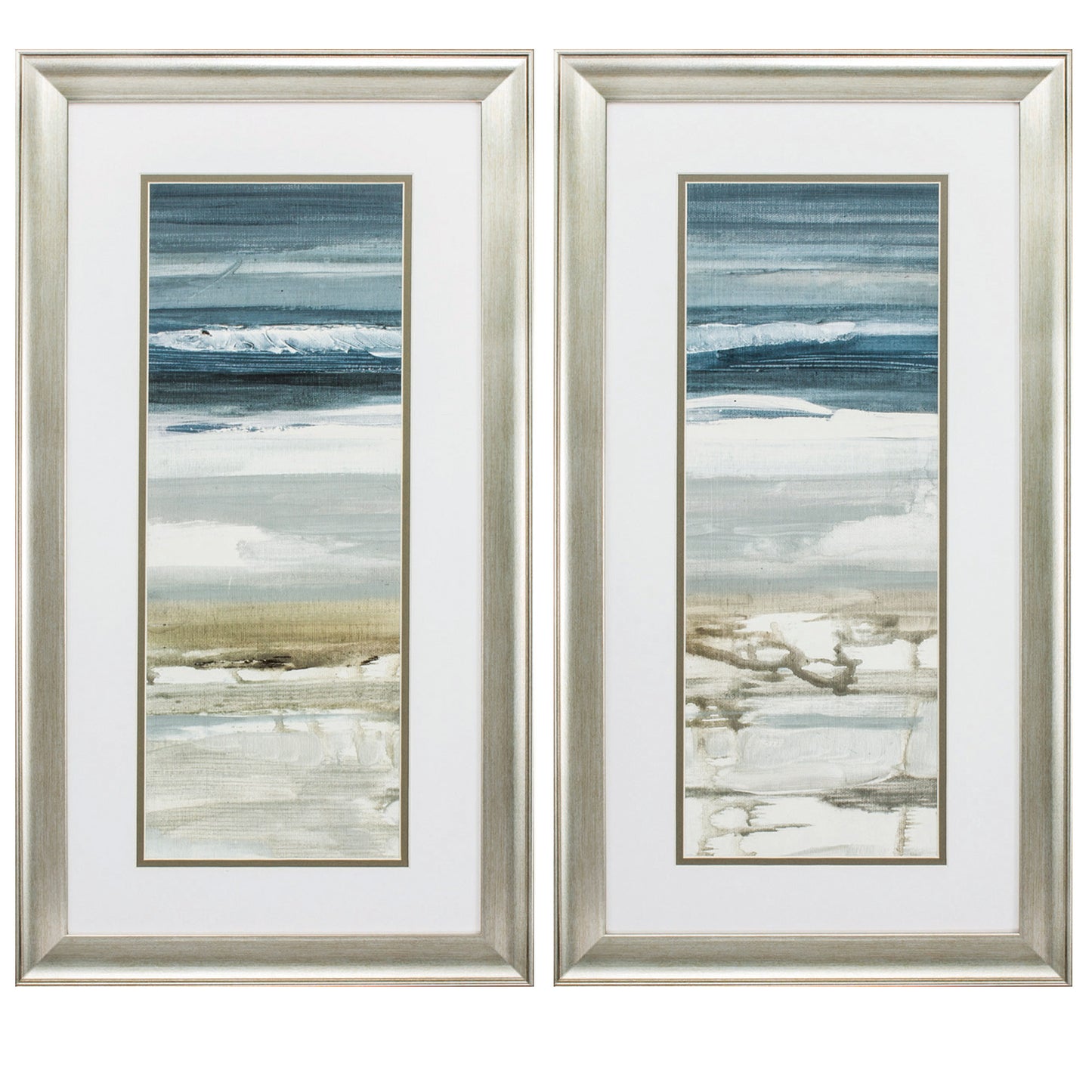 Set of Two 27" X 15" Ocean Print Silver Framed Art Wall Decor