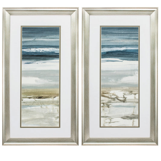 Set of Two 27" X 15" Ocean Print Silver Framed Art Wall Decor