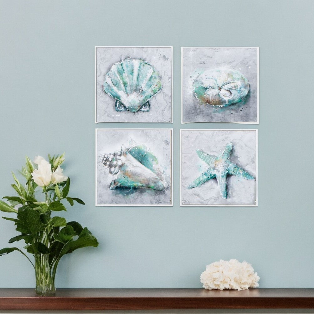 12" X 12" Matte White Frame Sealife (Set Of 4)