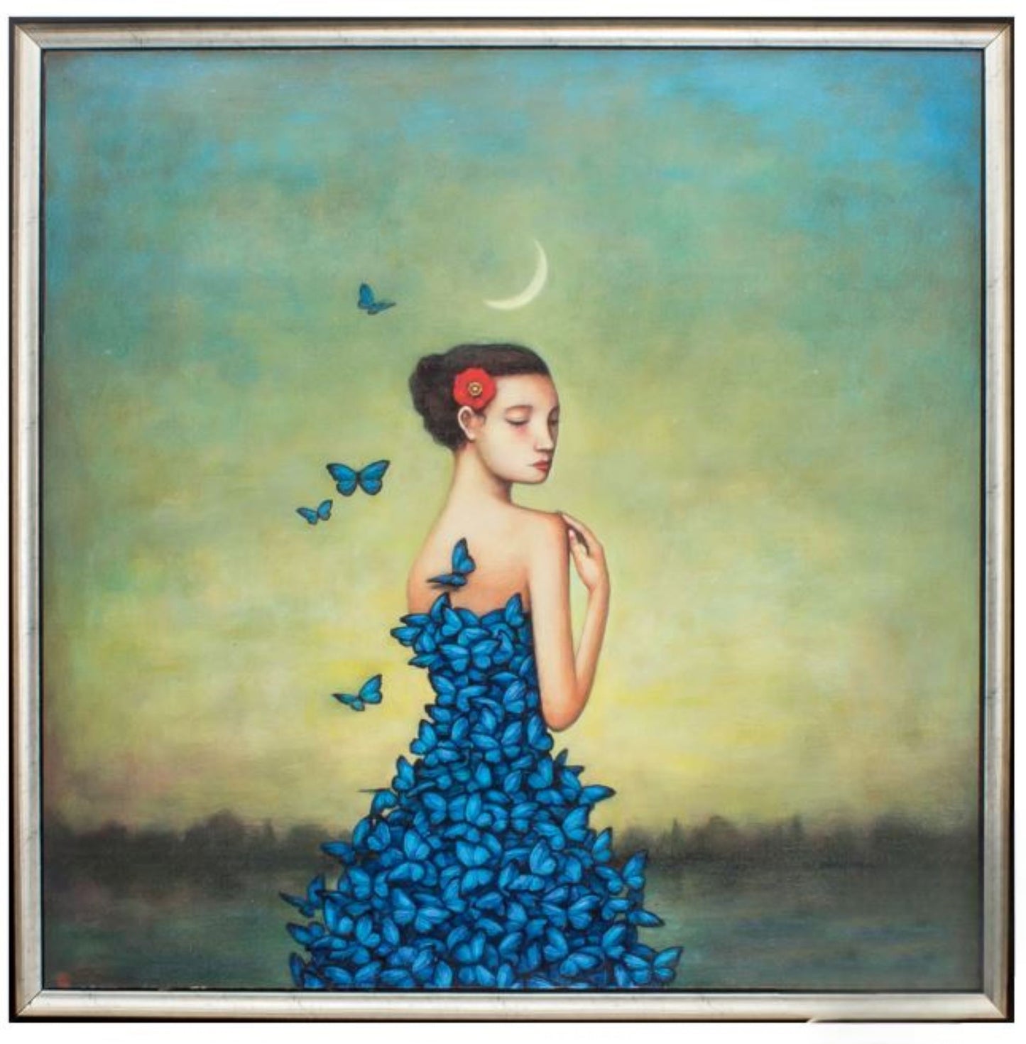 25" X 25" Silver Frame Metamorphosis In Blue