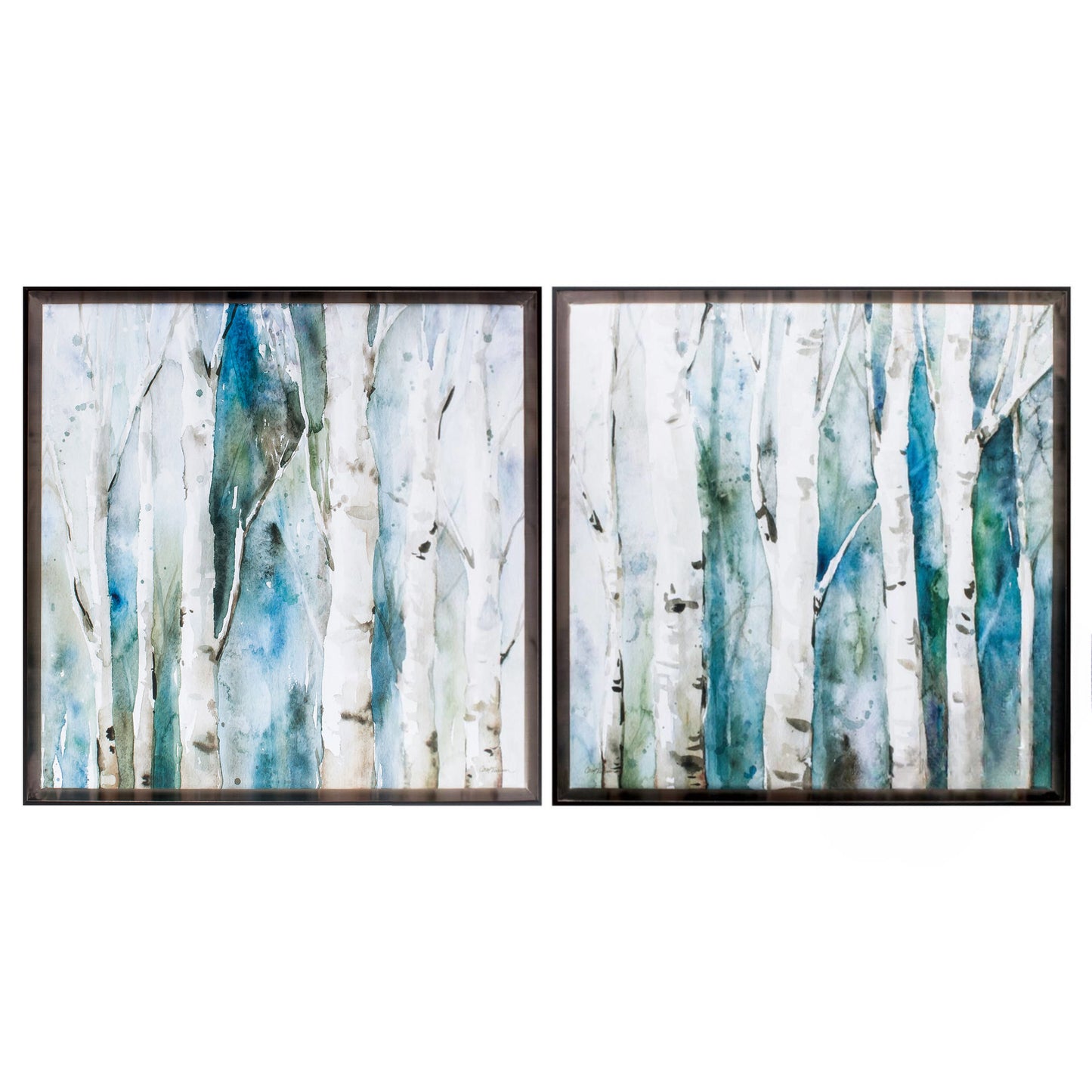 Set of Two 22" Blue Abstract River Birch Brown Framed Wall Art