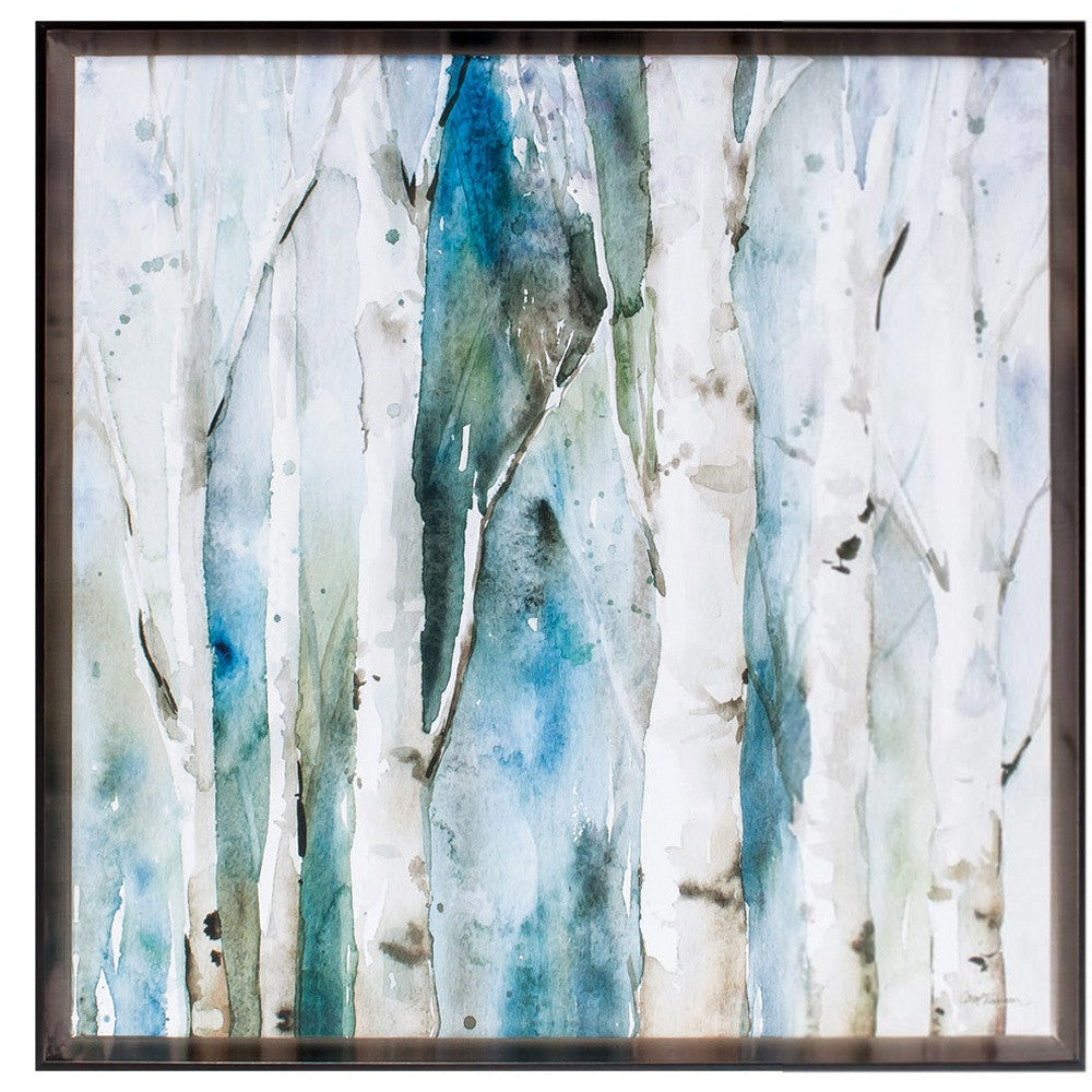 Set of Two 22" Blue Abstract River Birch Brown Framed Wall Art