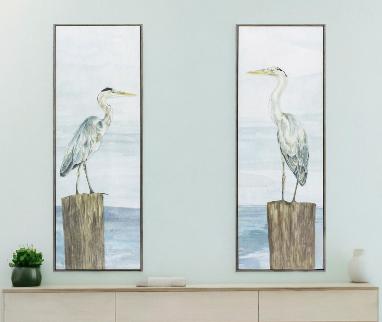 13" X 36" Woodtoned Frame Ocean Sky Panel (Set Of 2)