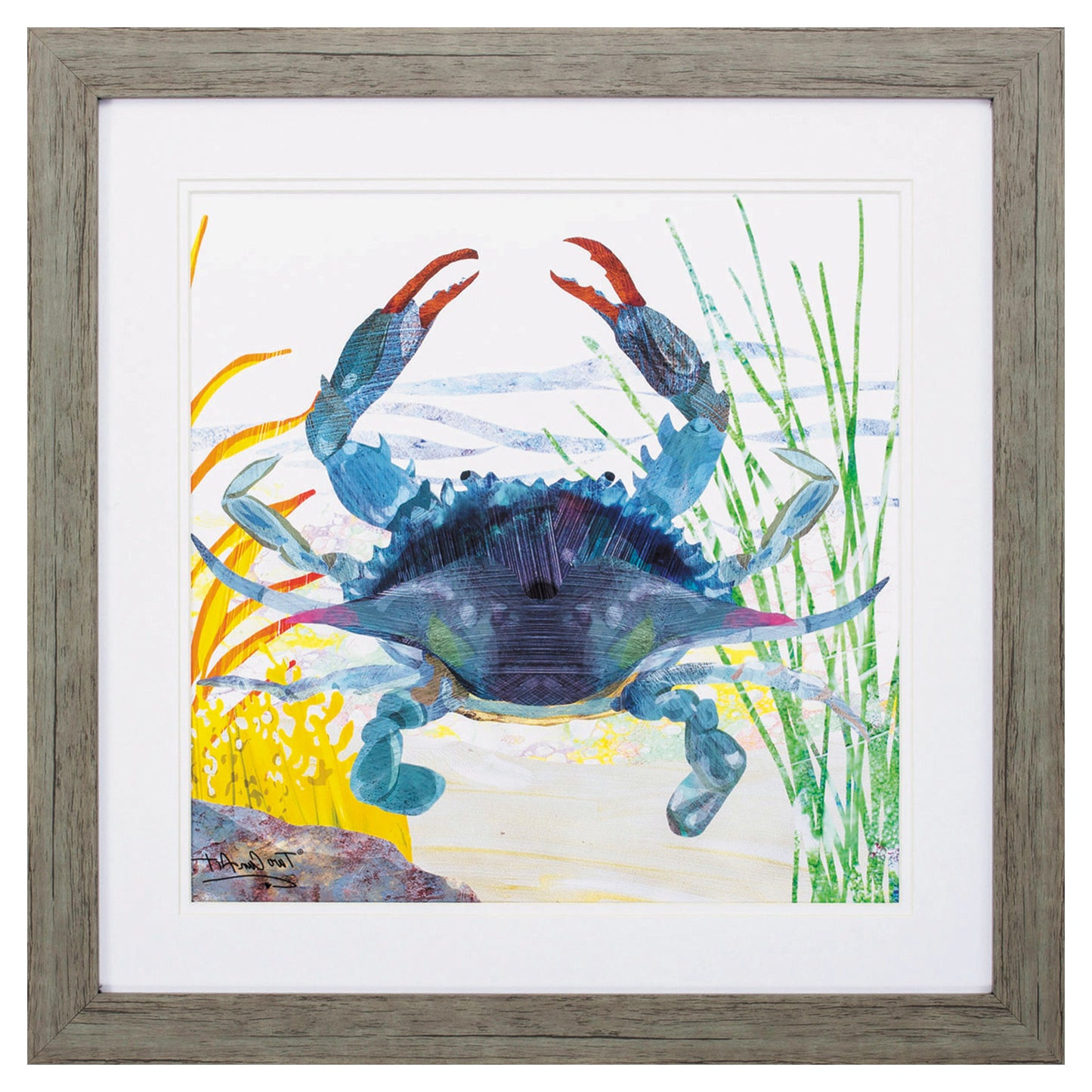 23" X 23" Woodtoned Frame Sea Creature Crab