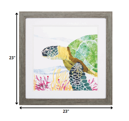 23" X 23" Woodtoned Frame Sea Creature Turtle