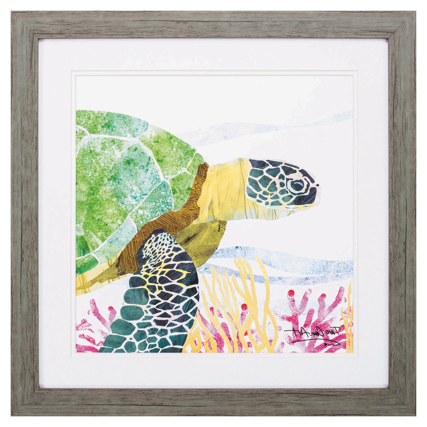 23" X 23" Woodtoned Frame Sea Creature Turtle