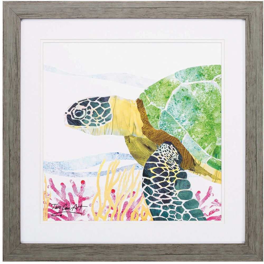 23" X 23" Woodtoned Frame Sea Creature Turtle