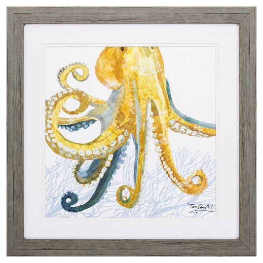 23" X 23" Woodtoned Frame Sea Creature Octopus