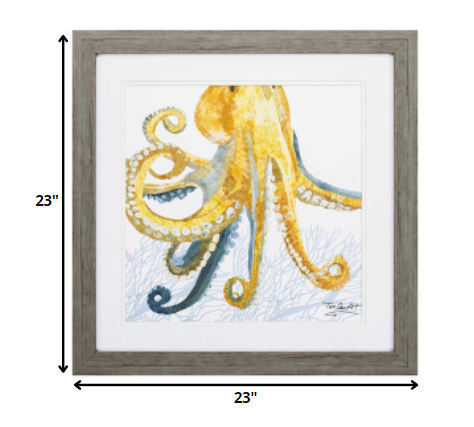 23" X 23" Woodtoned Frame Sea Creature Octopus