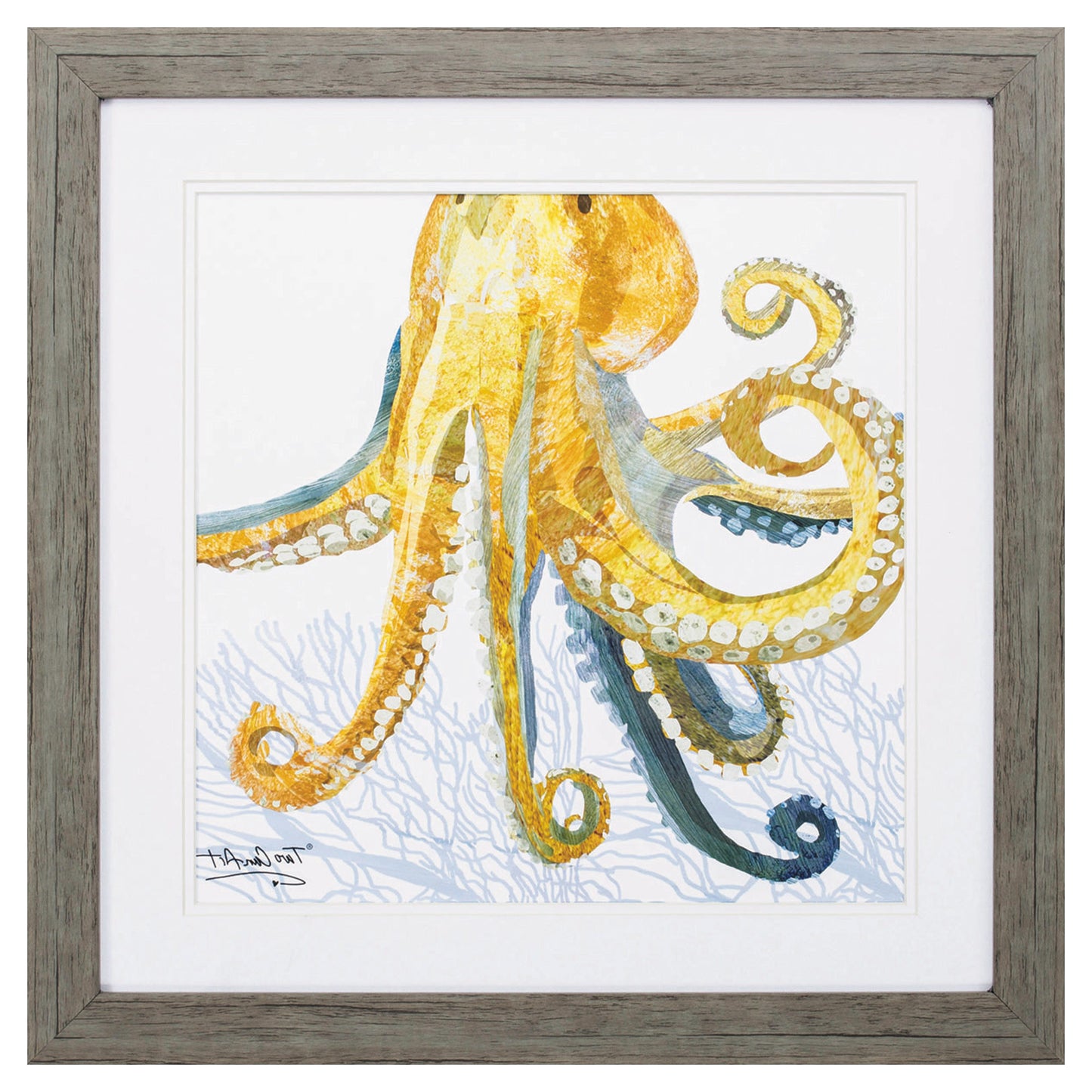 23" X 23" Woodtoned Frame Sea Creature Octopus