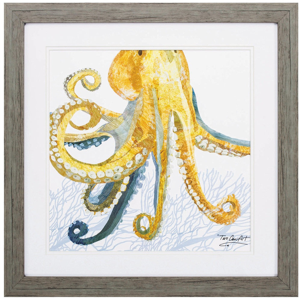 23" X 23" Woodtoned Frame Sea Creature Octopus