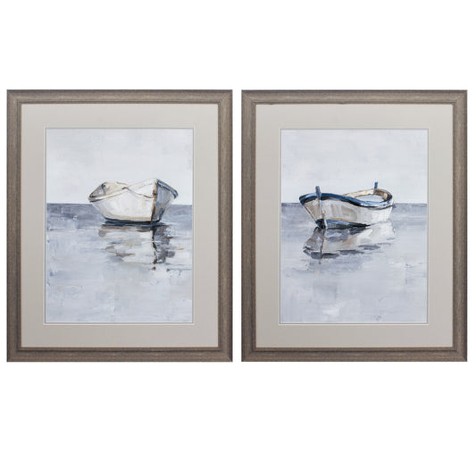 27" X 33" Distressed Wood Toned Frame Boat On The Horizon (Set Of 2)