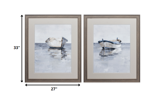 27" X 33" Distressed Wood Toned Frame Boat On The Horizon (Set Of 2)