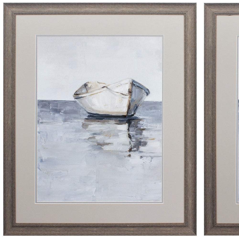 27" X 33" Distressed Wood Toned Frame Boat On The Horizon (Set Of 2)