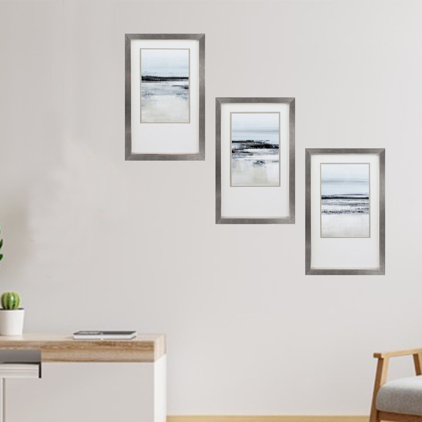 21" X 34" Silver Frame Landform I (Set Of 3)