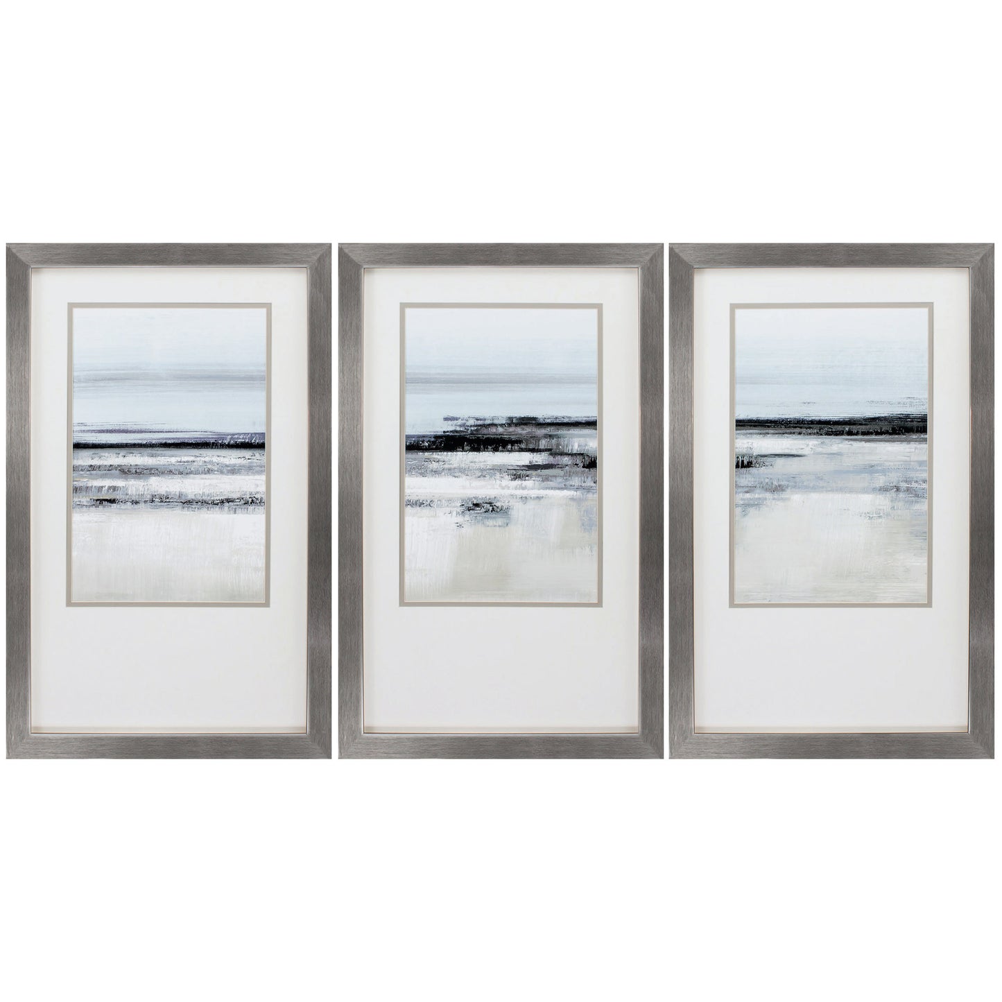 21" X 34" Silver Frame Landform I (Set Of 3)