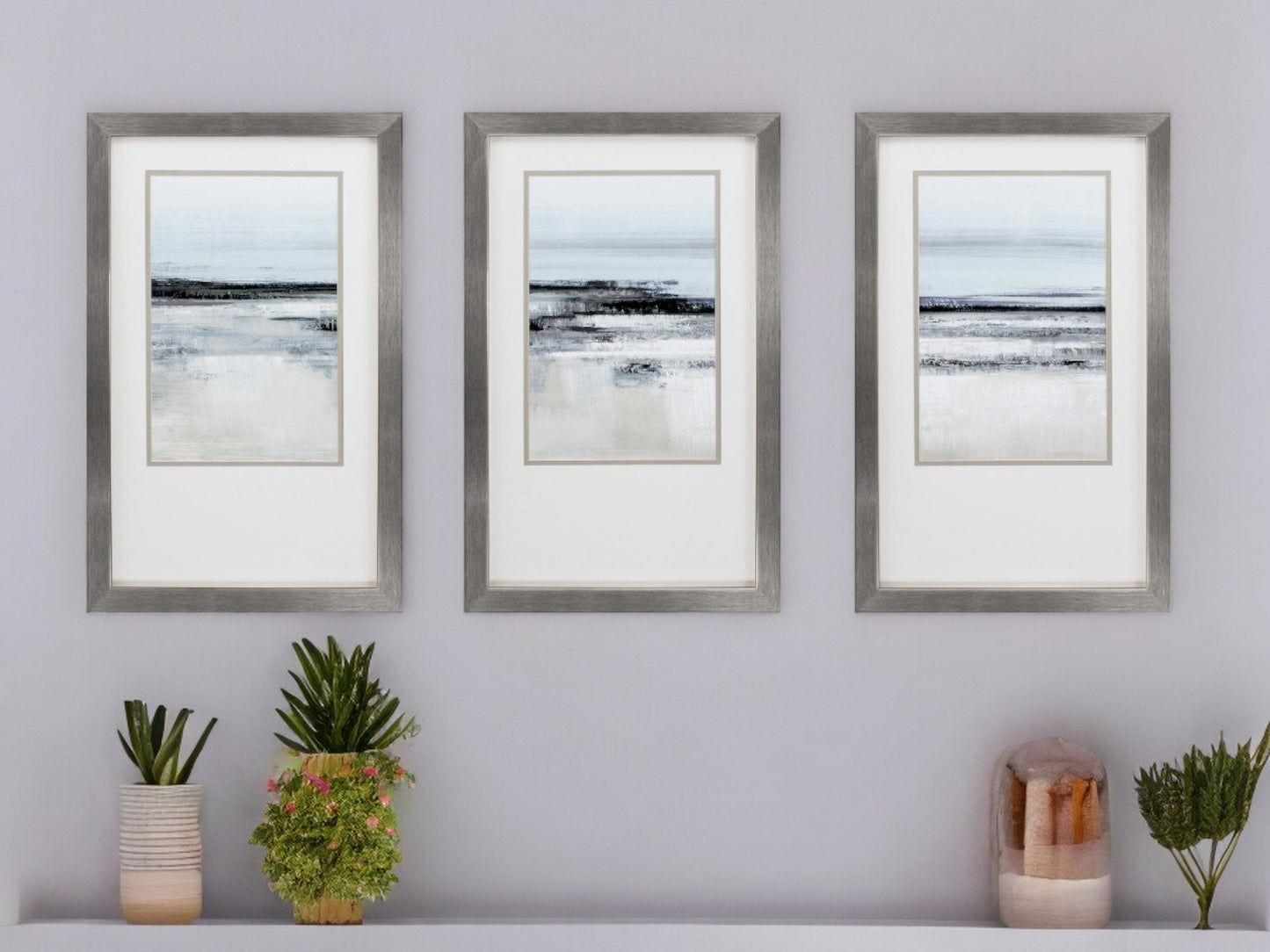 21" X 34" Silver Frame Landform I (Set Of 3)