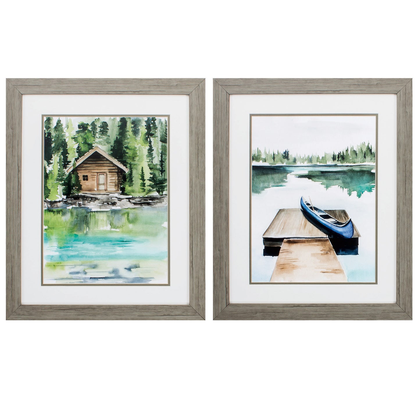 19" X 23" Woodtoned Frame Lake Views (Set Of 2)