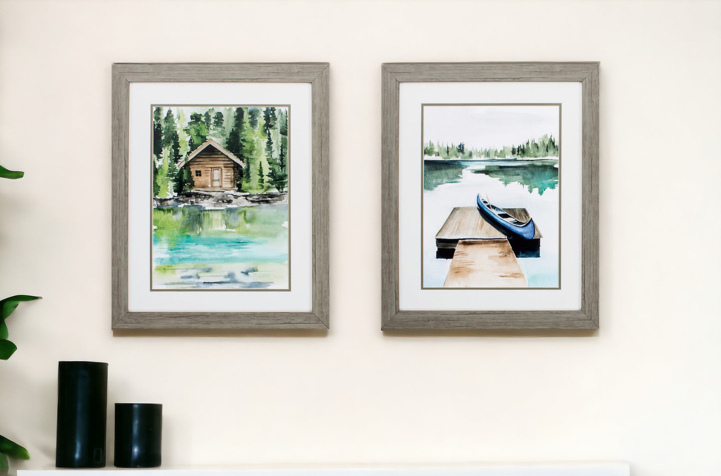 19" X 23" Woodtoned Frame Lake Views (Set Of 2)