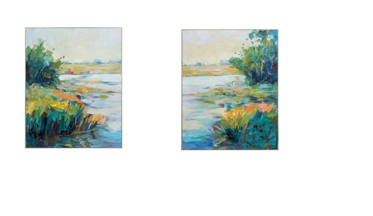 24" X 30" Ligth Wood Toned Frame Marsh Colors (Set Of 2)