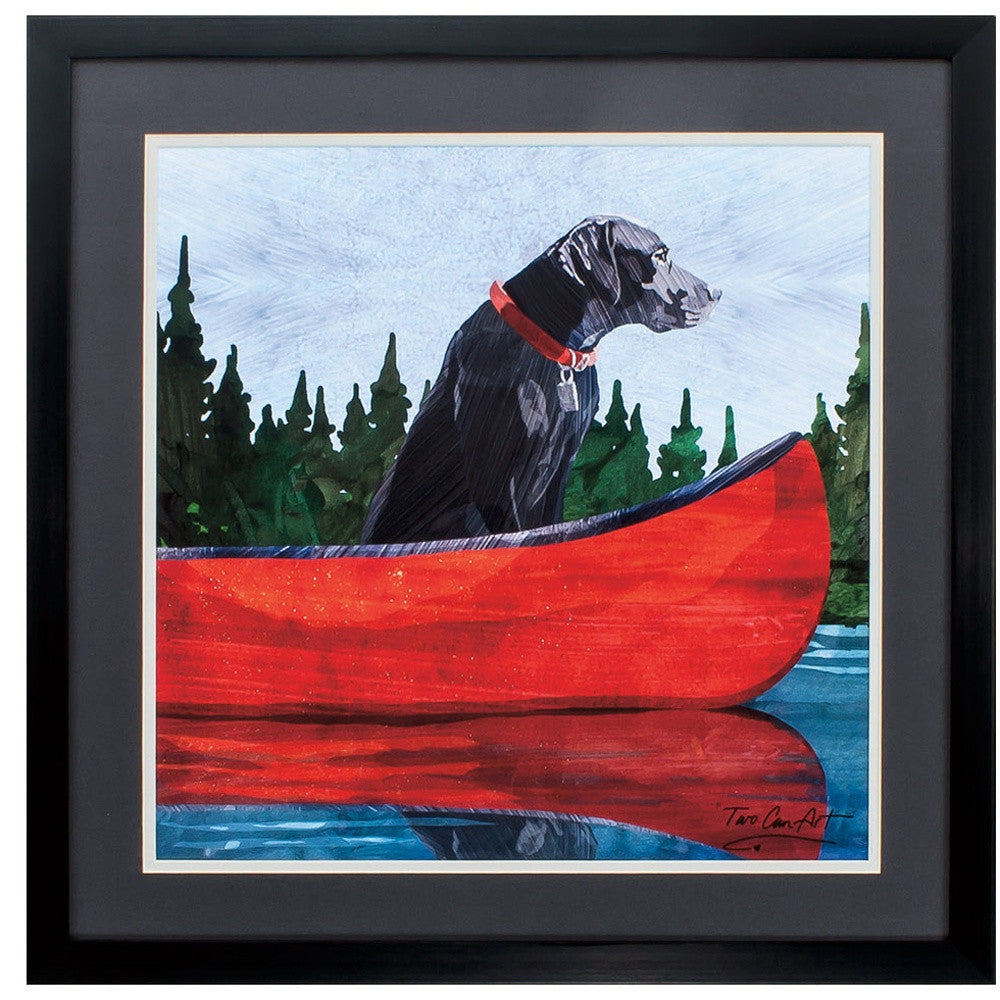 24" X 24" Dark Wood Toned Frame Dogs On Lake (Set Of 2)