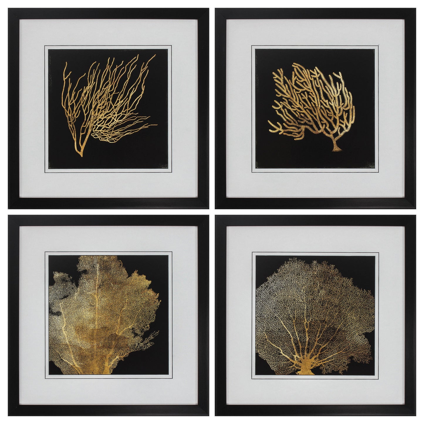 20" X 20" Dark Wood Toned Frame Coral (Set Of 4)