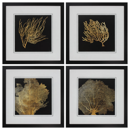 20" X 20" Dark Wood Toned Frame Coral (Set Of 4)