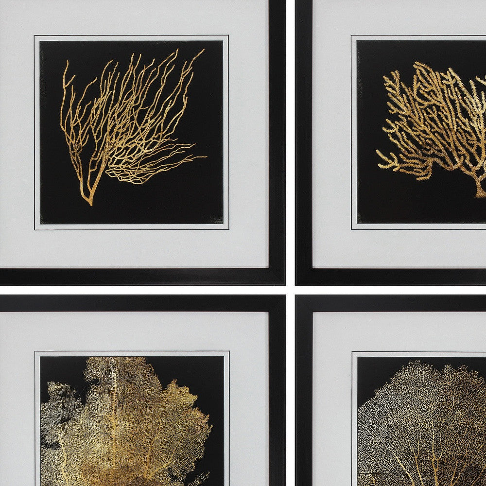 20" X 20" Dark Wood Toned Frame Coral (Set Of 4)