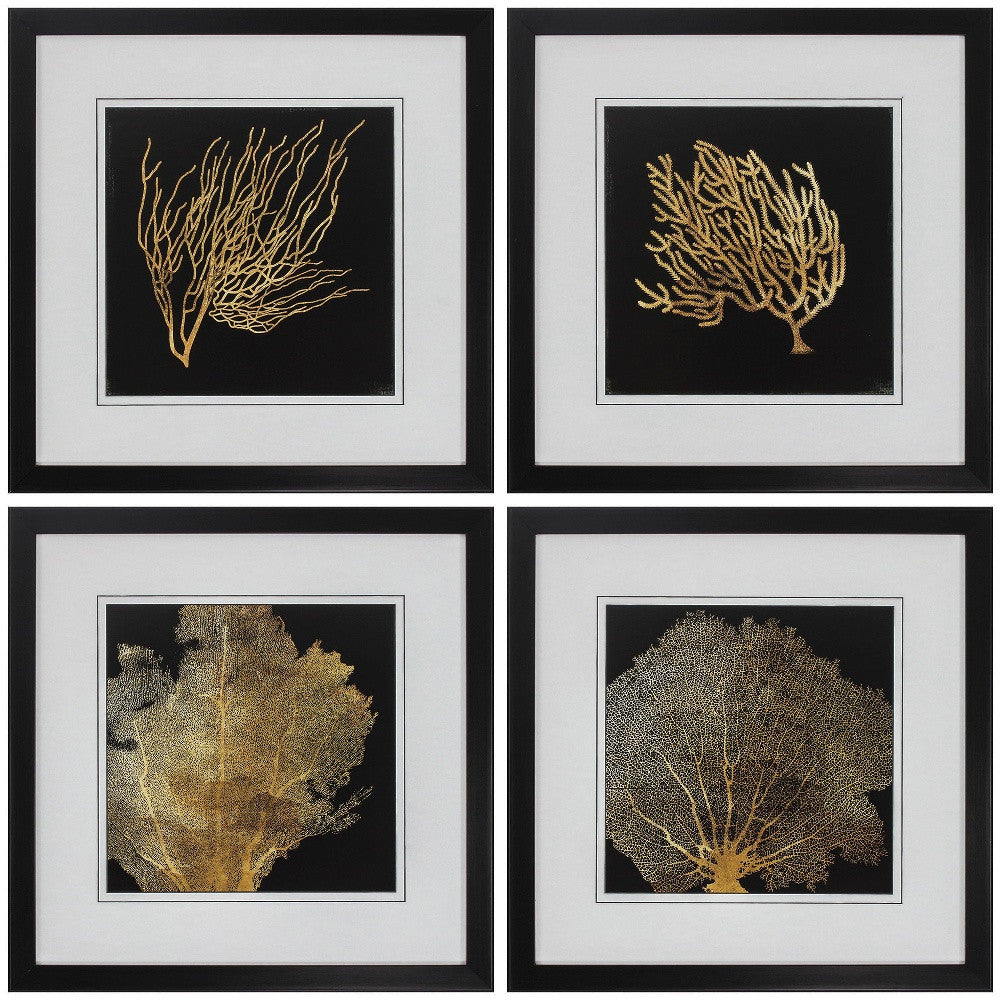 20" X 20" Dark Wood Toned Frame Coral (Set Of 4)