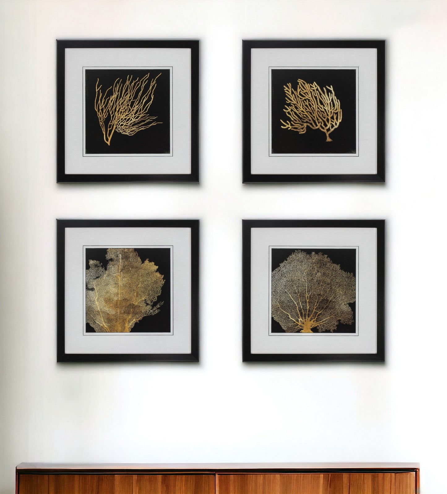 20" X 20" Dark Wood Toned Frame Coral (Set Of 4)