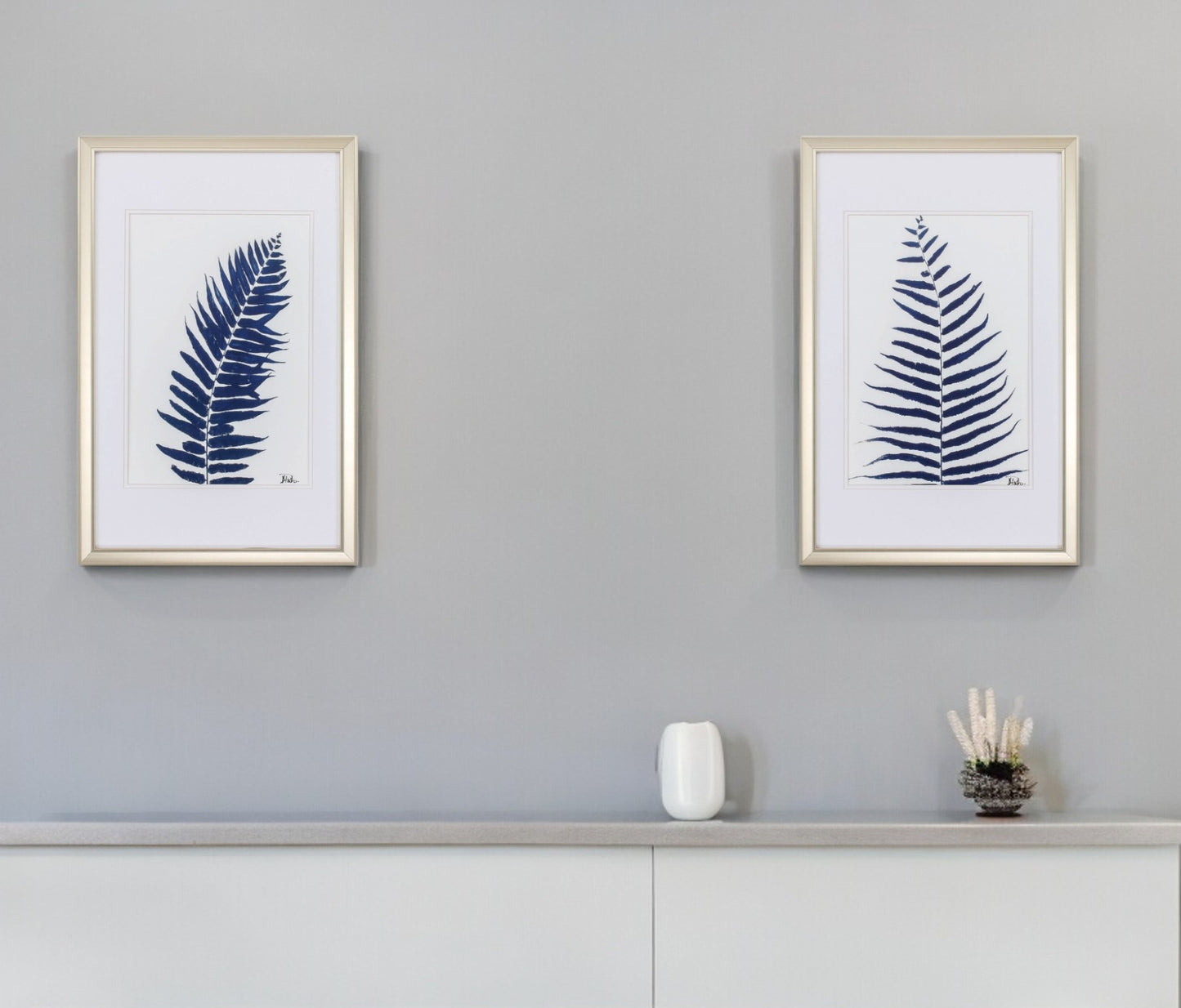 18" X 28" Champagne Gold Color Frame  Indigo Ferns (Set Of 2)