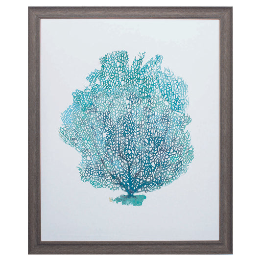 27" X 33" Distressed Wood Toned Frame Aqua Coral On White I