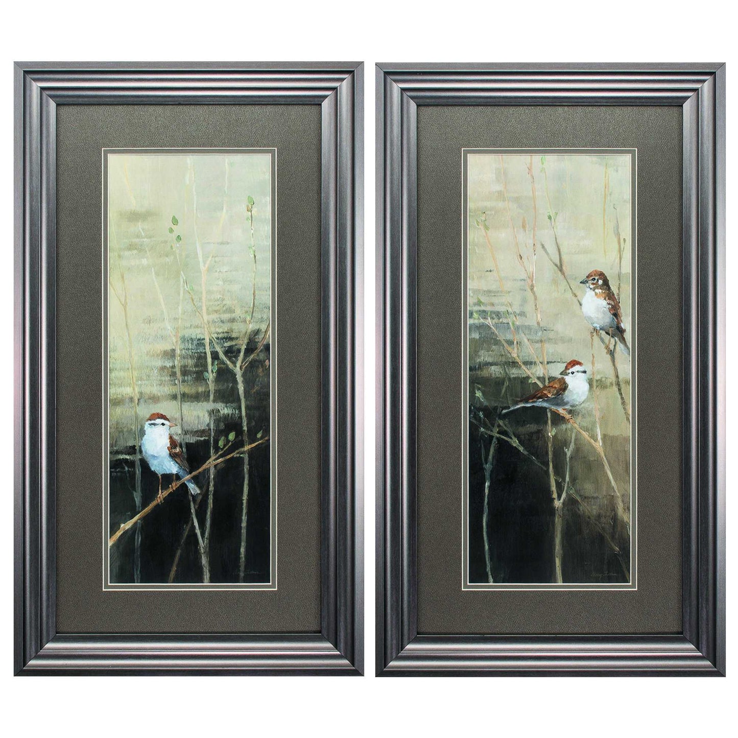 15" X 27" Gunmetal Gray Frame Sparrows Dusk (Set Of 2)