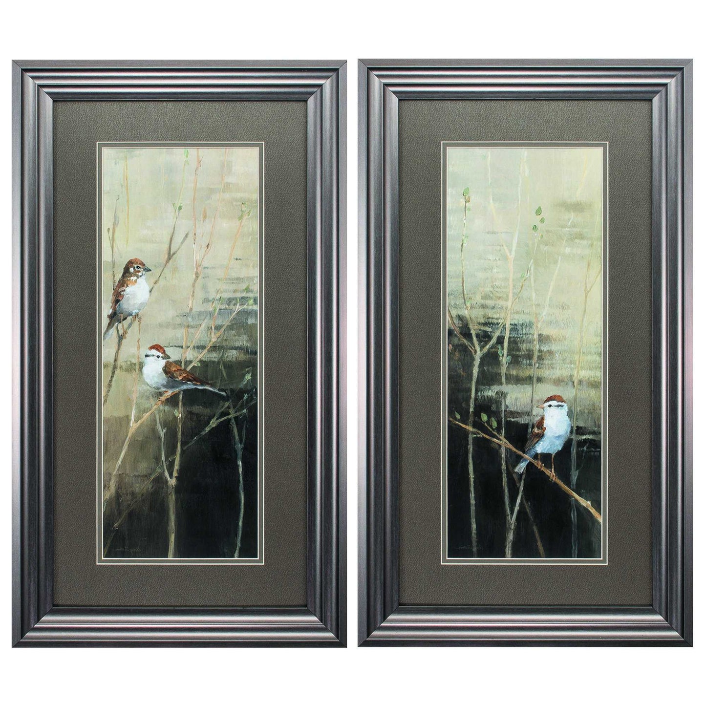 15" X 27" Gunmetal Gray Frame Sparrows Dusk (Set Of 2)