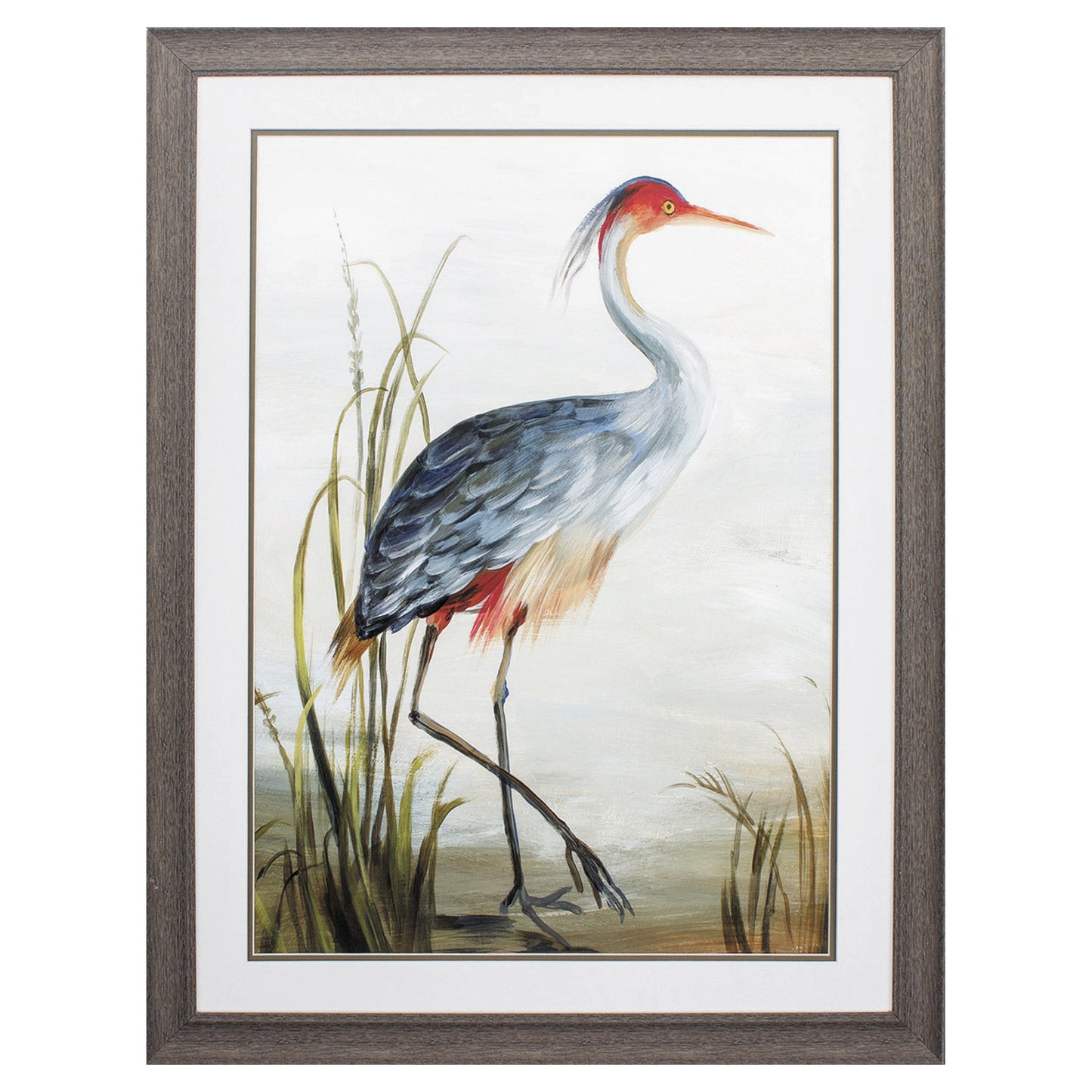 27" X 36" Distressed Wood Toned Frame Gray Heron