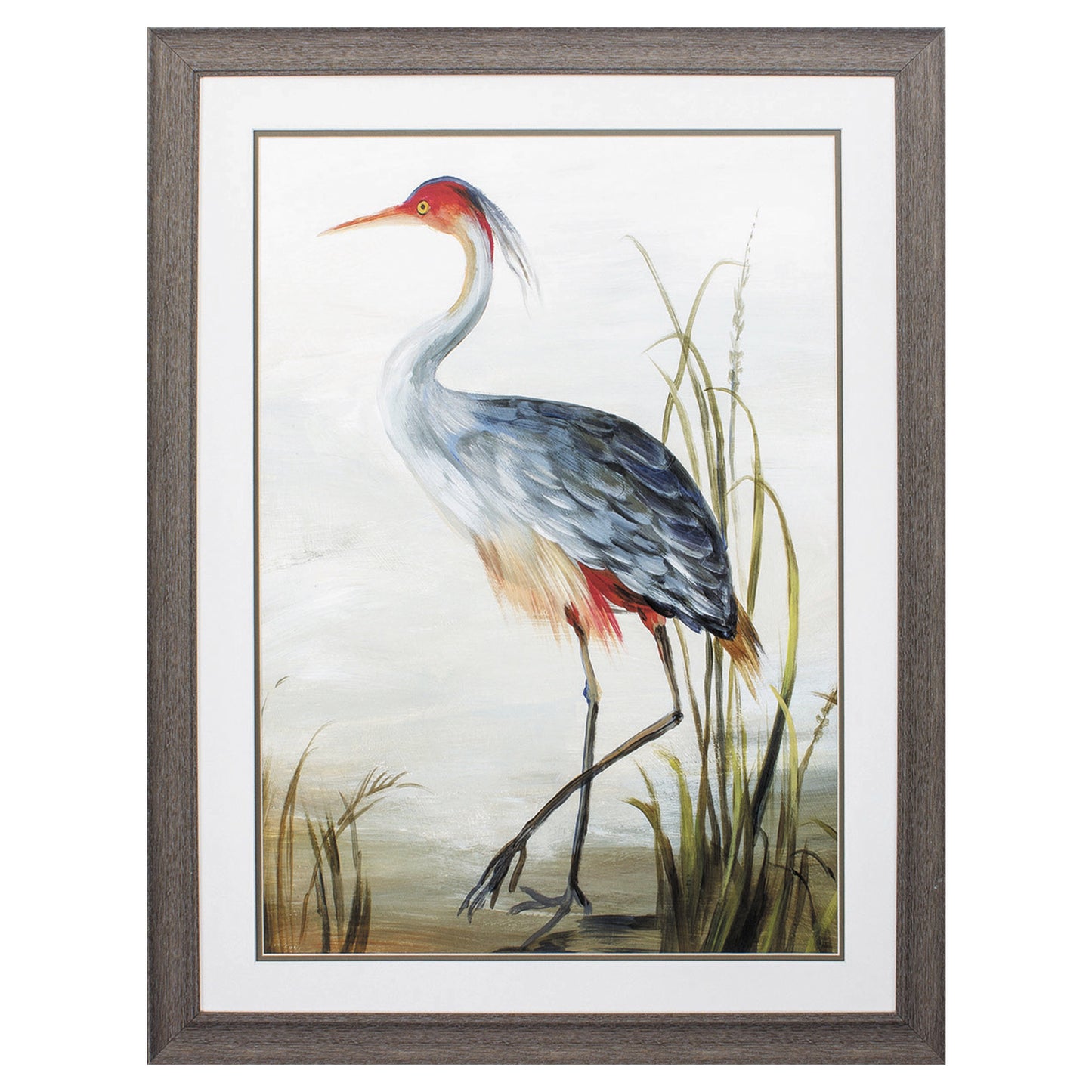 27" X 36" Distressed Wood Toned Frame Gray Heron