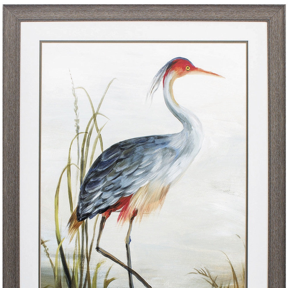 27" X 36" Distressed Wood Toned Frame Gray Heron