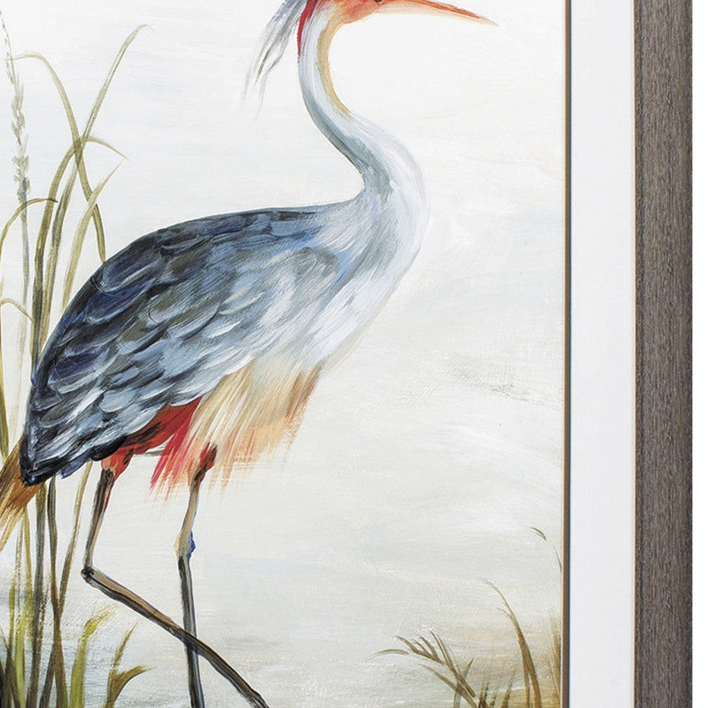 27" X 36" Distressed Wood Toned Frame Gray Heron