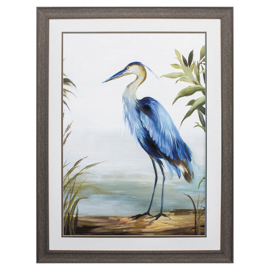 27" X 36" Distressed Wood Toned Frame Blue Heron