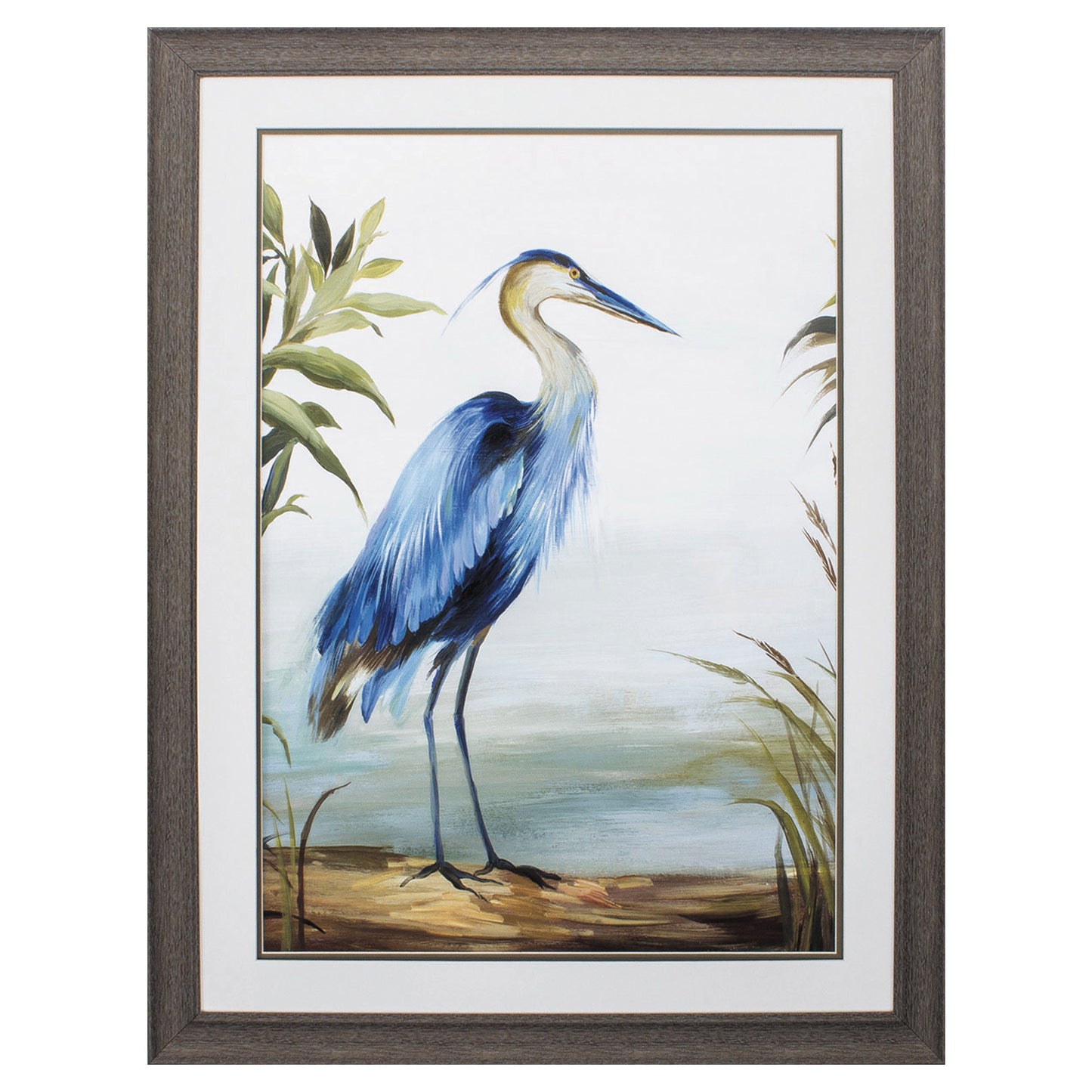 27" X 36" Distressed Wood Toned Frame Blue Heron