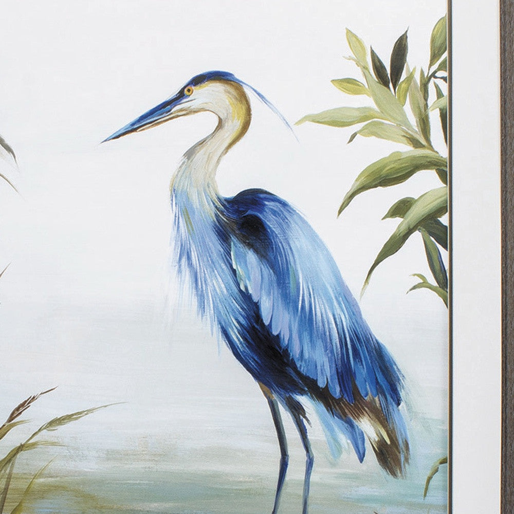 27" X 36" Distressed Wood Toned Frame Blue Heron