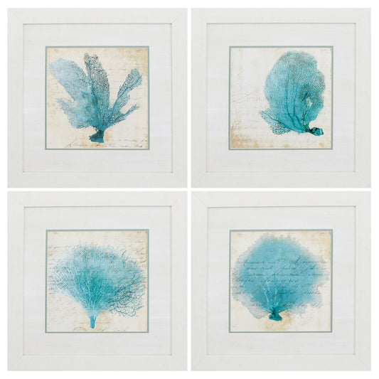 Set of Four 21" Blue Coral White Frame Wall Decor