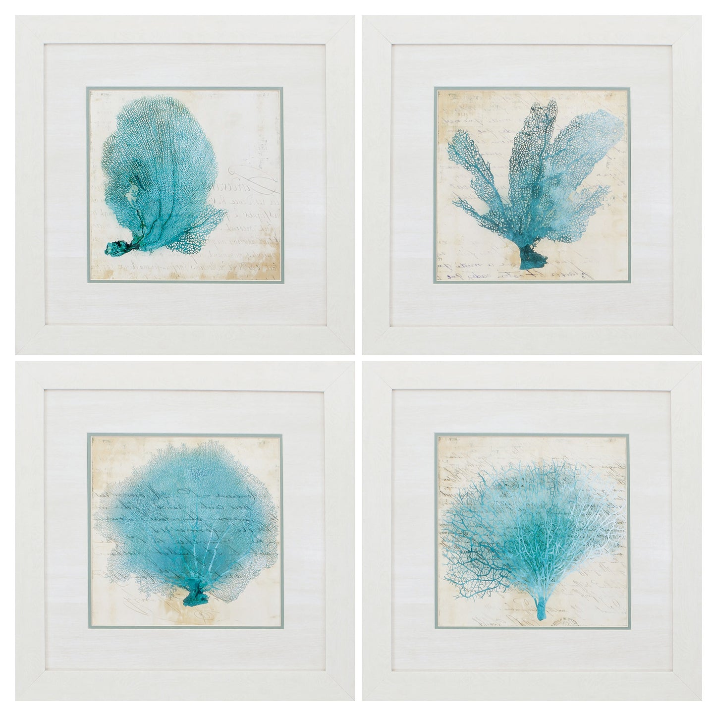 Set of Four 21" Blue Coral White Frame Wall Decor