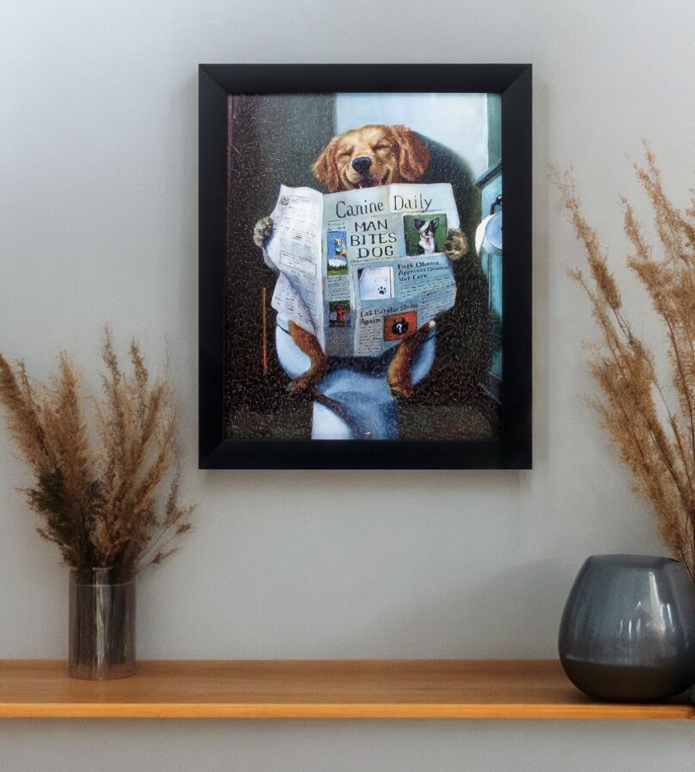 9" X 11" Black Dog Acrylic Bathroom Framed Art