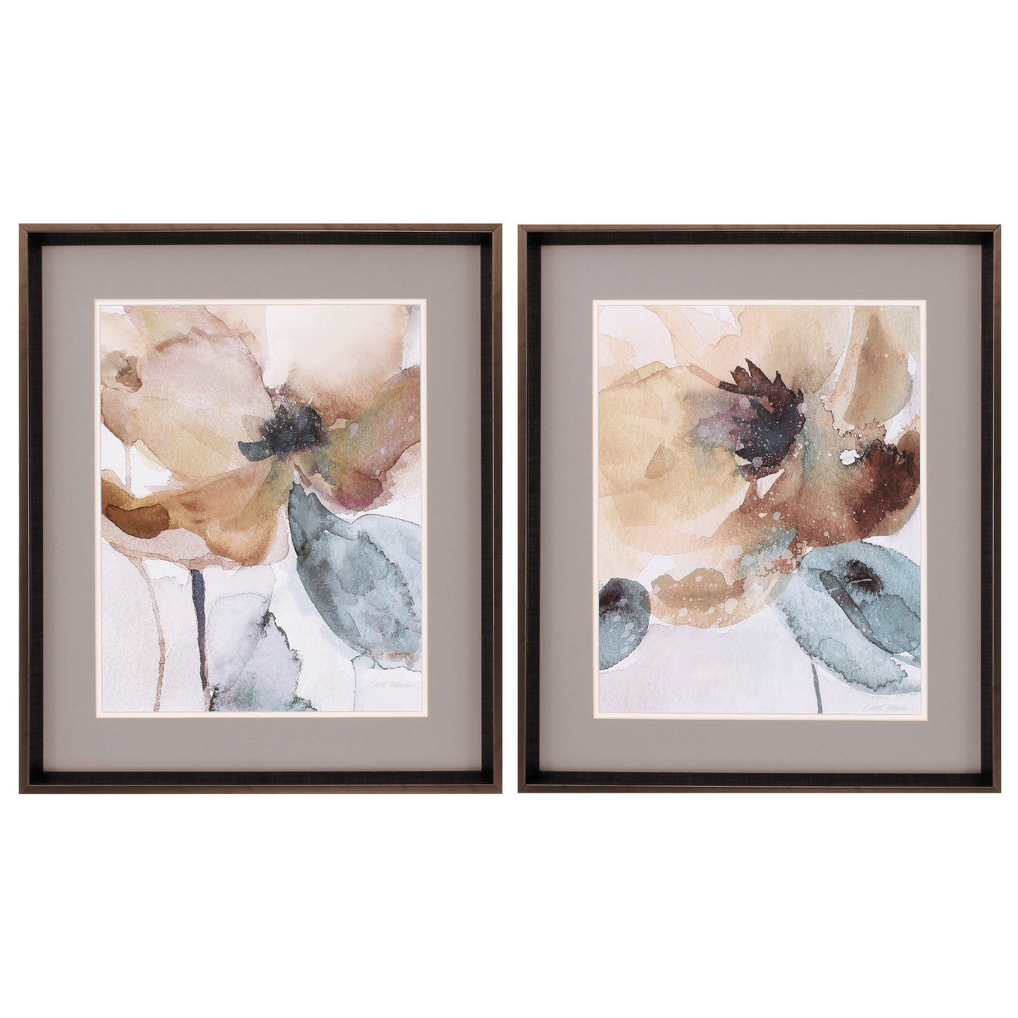 23" X 27" Brushed Silver Frame Watercolor Poppy (Set Of 2)