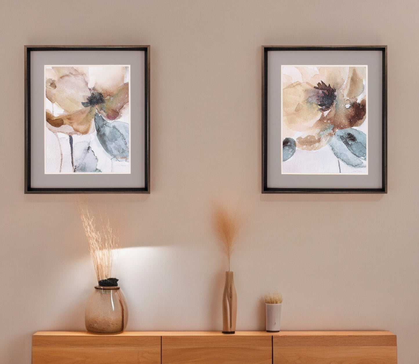 23" X 27" Brushed Silver Frame Watercolor Poppy (Set Of 2)